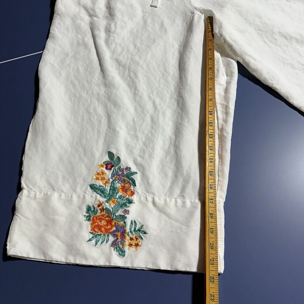 Roaman’s Womens Linen Blend Capris Pants Size 32W White Embroidered Pull On - Picture 11 of 11